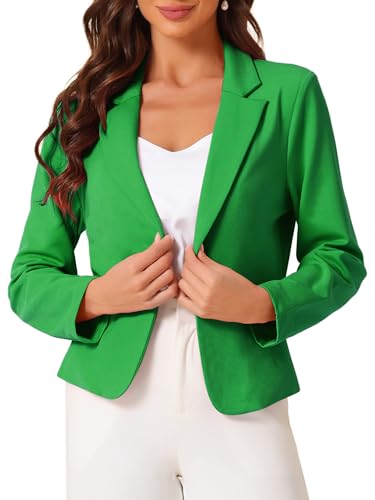 Allegra K Damen Blazer Vorne Offen Lange Ärmel Business Cardigan Elegant Lässige Crop Anzugjacke Gras-Grün L von Allegra K