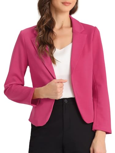 Allegra K Damen Blazer Vorne Offen Lange Ärmel Business Cardigan Elegant Lässige Crop Anzugjacke Pink XL von Allegra K