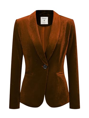 Allegra K Damen-Blazer aus Samt, einfarbig, langärmelig, eingekerbt, einreihig, Anzugjacken, braun, 46 von Allegra K