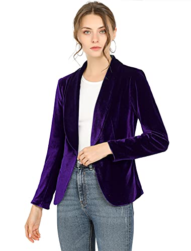 Allegra K Damen-Blazer aus Samt, einfarbig, langärmelig, eingekerbt, einreihig, Anzugjacken, deep purple, 44 von Allegra K