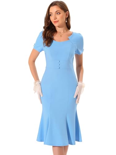Allegra K Damen Bleistift Kleid, Business Elegant Cocktail Meerjungfrauen Etuikleid Hellblau L von Allegra K
