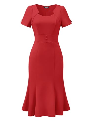 Allegra K Damen Bleistift Kleid, Business Elegant Cocktail Meerjungfrauen Etuikleid Rot L von Allegra K