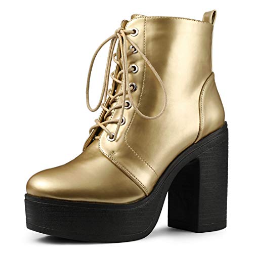 Allegra K Damen-Kampfstiefel zum Schnüren mit klobigem Plateau und hohem Absatz Gold 39 von Allegra K