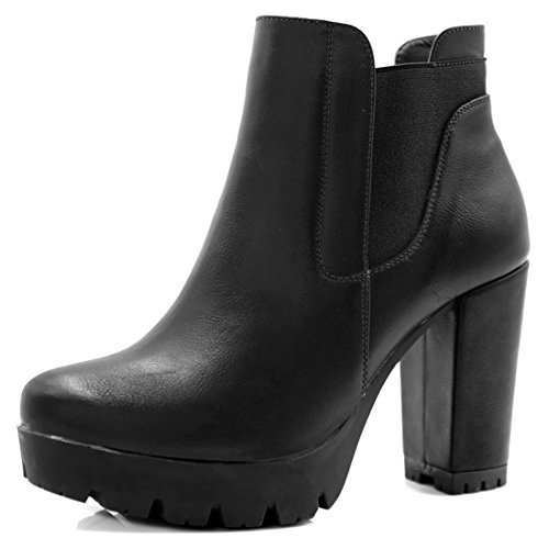 Allegra K Chunky High Heel Plateau-Reißverschluss-Chelsea-Stiefel für Damen Schwarz 39 von Allegra K