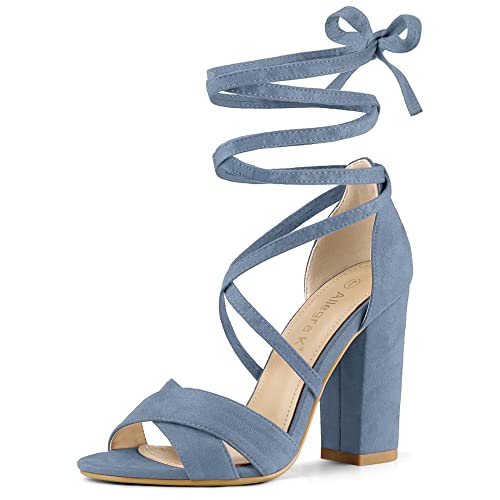 Allegra K Damen Blockabsatz Schnürsandalen Sandalen Hellblau 41 von Allegra K