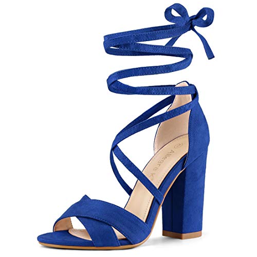 Allegra K Damen Blockabsatz Schnürsandalen Sandalen Tiefes Blau 38 von Allegra K