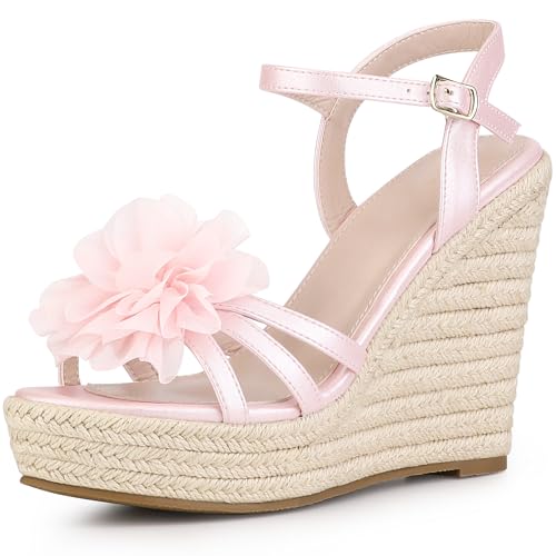 Allegra K Damen Blumen Plateau Espadrilles Keilabsatz Sandalen, Bling Pink, 37.5 EU von Allegra K