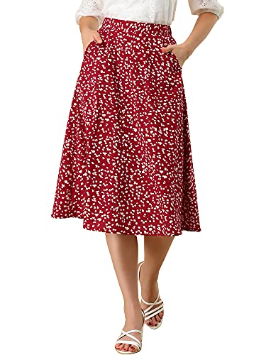 Allegra K Damen Blumendruck Midi a Line Flare unter dem Knie Chiffon Flowy Bund Rock rot M von Allegra K