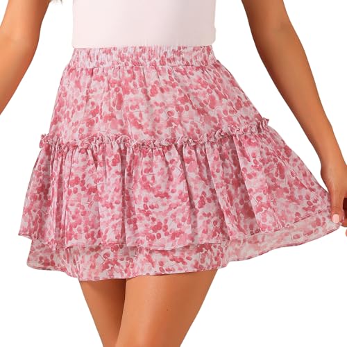 Allegra K Damen Blumenrock Sommer Hoher Taille A Linie Ruffle Layered Kurz Minirock Rock Grau Lila M von Allegra K