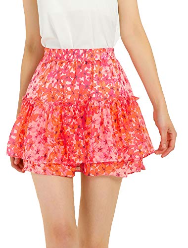 Allegra K Damen Blumenrock Sommer Hoher Taille A Linie Ruffle Layered Kurz Minirock Rock Rosa L von Allegra K