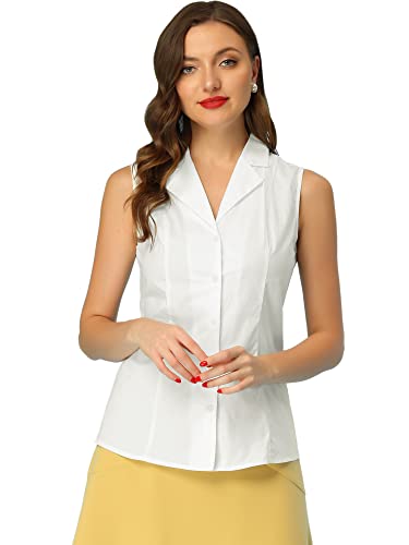 Allegra K Damen Bluse Ärmellos Knopfleiste Shirts Reverskragen Sommer Freizeit Arbeit Tanktop Weiß XS von Allegra K