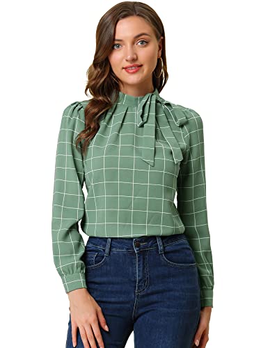 Allegra K Damen Bluse Langarm Rundhals Panel Fliege Kariert Oberteil Grün L Allegra K Damen Bluse Langarm Rundhals Panel Fliege Kariert Oberteil Grün L von Allegra K