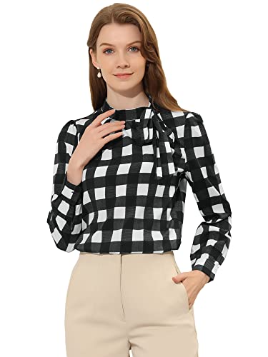 Allegra K Damen Bluse Langarm Rundhals Panel Fliege Kariert Oberteil Schwarze M Allegra K Damen Bluse Langarm Rundhals Panel Fliege Kariert Oberteil Schwarze M von Allegra K