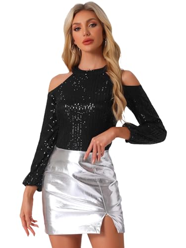 Allegra K Damen Bluse Pailletten Tops Funkelnde Glitzer Langärm Schulterfrei Party Tunika Schwarz XL Allegra K Damen Bluse Pailletten Tops Funkelnde Glitzer Langärm Schulterfrei Party Tunika Schwarz XL von Allegra K