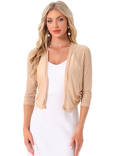 Allegra K Damen Bolero Festlich Achselzucken, 3/4-Ärmel, Vorne Offener, Durchsichtiger Netzstoff Cardigan Khaki XS Allegra K Damen Bolero Festlich Achselzucken, 3/4-Ärmel, Vorne Offener, Durchsichtiger Netzstoff Cardigan Khaki XS von Allegra K
