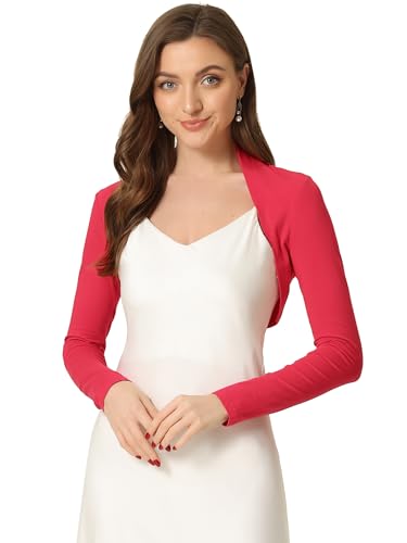 Allegra K Damen Bolero Langarm Festlich Crop Strick Jacke Einfarbig Baumwolle Elegant Schulterjacke Dunkel Rot M von Allegra K