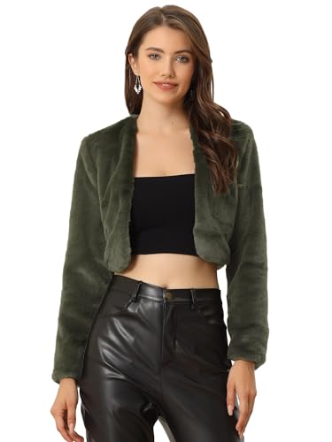 Allegra K Damen Bolero Langarm Braut Winterjacke Kurz Geschnittene Offenem Fell Kunstpelz Hochzeits Mantel Olivgrün M von Allegra K
