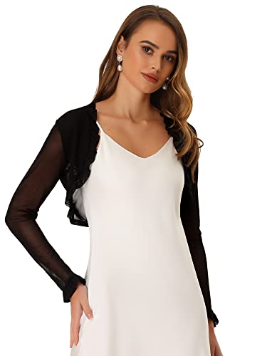 Allegra K Damen Bolero Langarm Durchsichtig Mesh Rüschen Boleros Shrug Offen Cardigan Schwarz XS von Allegra K