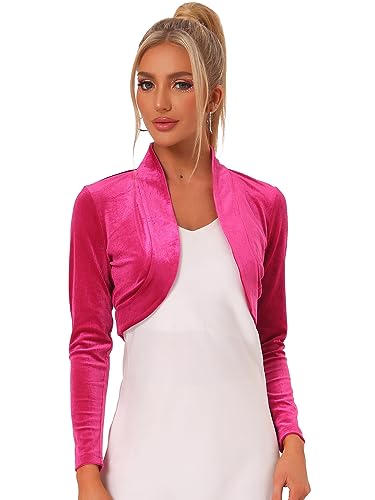 Allegra K Damen Festlich Samt Bolero Offene Vorderseite Langarm Hochzeit Velvet Shrug Heiß Rosa L von Allegra K