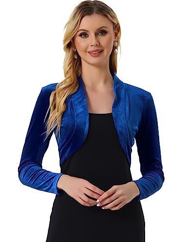 Allegra K Damen Festlich Samt Bolero Offene Vorderseite Langarm Hochzeit Velvet Shrug Königsblau S von Allegra K