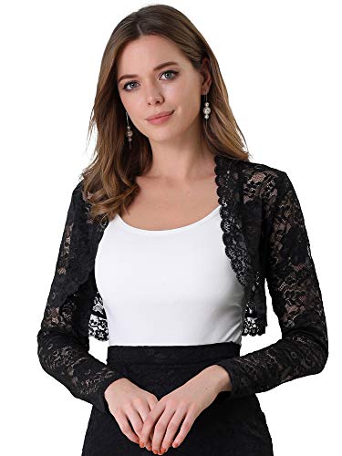 Allegra K Damen Bolero Sheer Spitze Shrug Bolero Lange Ärmel Open Front Cardigan - Schwarz - X-Klein von Allegra K