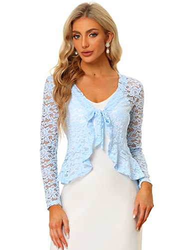 Allegra K Damen Bolero Shrugs Lace Shrug Langarm Floral Crop Cardigans, hellblau, L von Allegra K