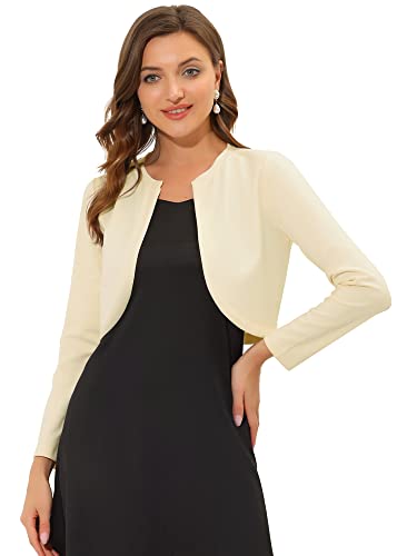 Allegra K Damen Bolero mit gebogenem Saum, bauchfreies Top vorne offen, Beige, Groß von Allegra K