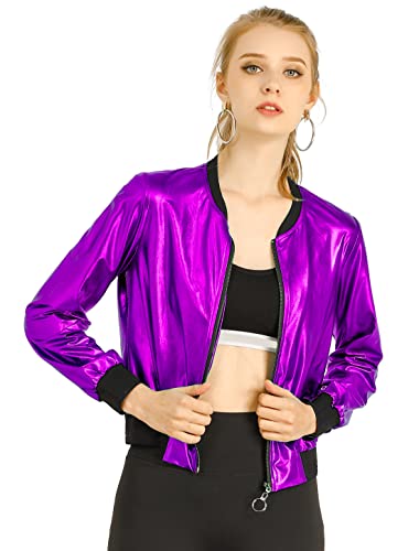 Allegra K Damen Bomberjacke Reißverschluss Langarm Party Leicht Streifen Metallic Jacke Dunkelviolett 3XL Allegra K Damen Bomberjacke Reißverschluss Langarm Party Leicht Streifen Metallic Jacke Dunkelviolett 3XL von Allegra K