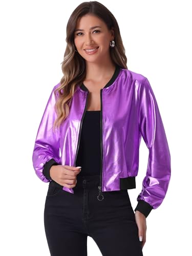 Allegra K Damen Bomberjacke Reißverschluss Langarm Party Leicht Streifen Metallic Jacke Helles Purpur L Allegra K Damen Bomberjacke Reißverschluss Langarm Party Leicht Streifen Metallic Jacke Helles Purpur L von Allegra K