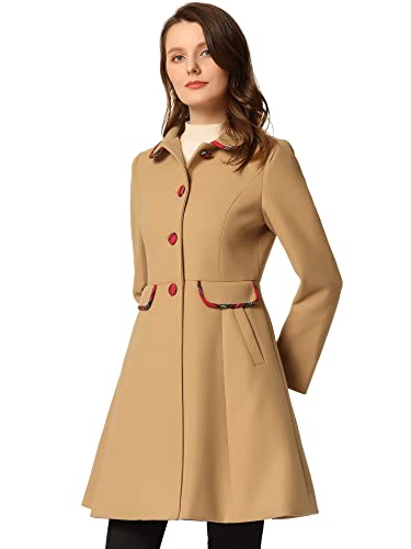 Allegra K Damen Bubikragen Mantel Langarm Einreihig Wintermantel mit Taschen Khaki XL von Allegra K