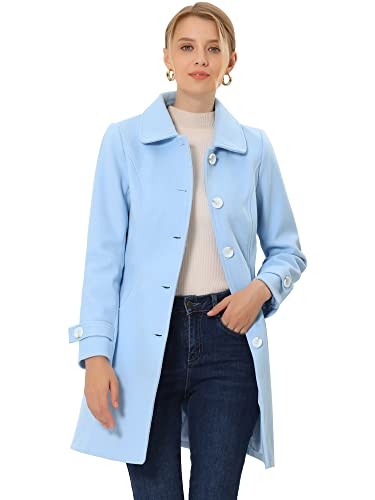 Allegra K Damen Bubikragen Winter Wintermantel Trenchcoat Mantel Blau L von Allegra K