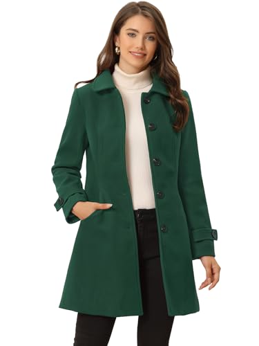 Allegra K Damen Bubikragen Winter Wintermantel Trenchcoat Mantel Dunkelgrün L von Allegra K