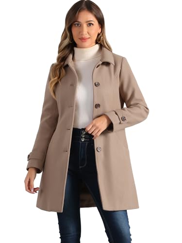 Allegra K Damen Bubikragen Winter Wintermantel Trenchcoat Mantel Khaki-Taupe L von Allegra K