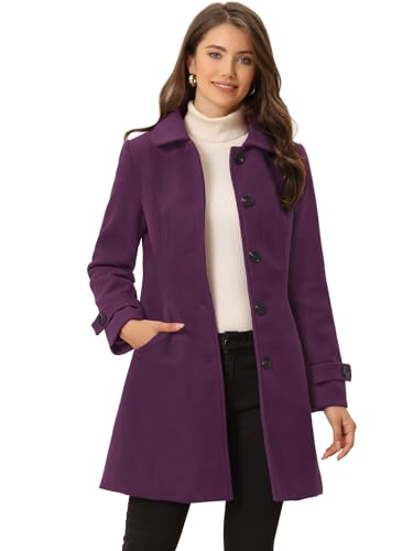 Allegra K Damen Bubikragen Winter Wintermantel Trenchcoat Mantel Lila S von Allegra K