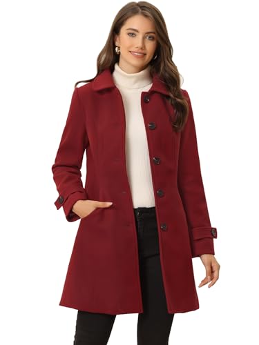 Allegra K Damen Bubikragen Winter Wintermantel Trenchcoat Mantel Rot L von Allegra K