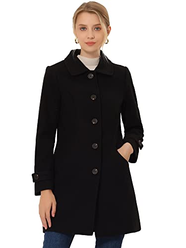 Allegra K Damen Bubikragen Winter Wintermantel Trenchcoat Mantel Schwarz M von Allegra K