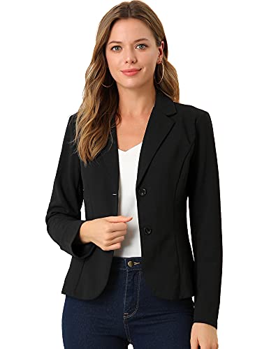 Allegra K Damen Büro Blazer Notch Revers Slim Fit Einreihige Stretch Anzug Jacke, Schwarz , 40 von Allegra K