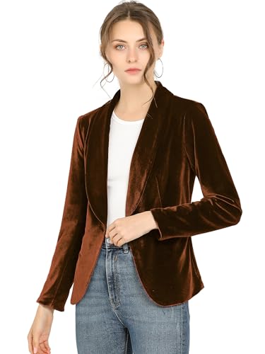 Allegra K Damen Büro Mantel Solide Schalkragen 1 Knopf Samt Blazer, Braun, M von Allegra K