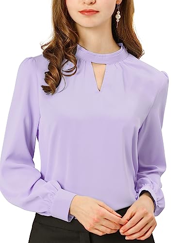 Allegra K Damen Büro Oberteil Langarm V-Ausschnitt Stehkragen Cut Out Elegante Top Bluse Helles Lila 3XL von Allegra K