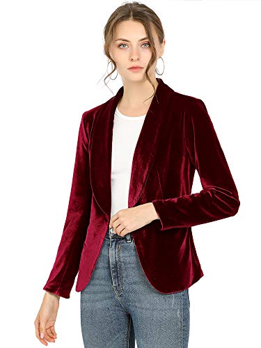 Allegra K Damen Velvet Blazer Einfarbig Schalkragen Knopf Samt Büromantel Weinrot XL von Allegra K