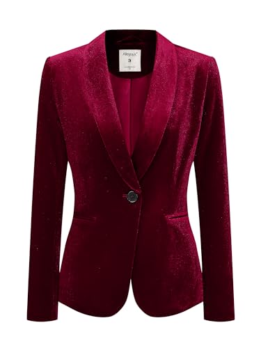 Allegra K Frauen Samt Blazer Einfarbig Langarm gekerbt Revers Einreiher Anzug Jacken, weinrot, 44 von Allegra K