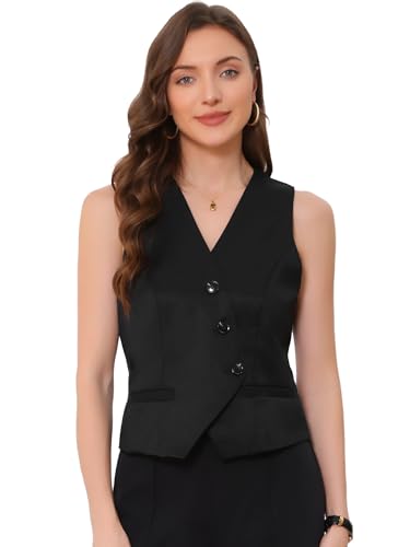 Allegra K Damen Business Anzugweste Elegant V-Ausschnitt Button-Down Ärmellos Arbeit Weste Oberteil Schwarz XS von Allegra K