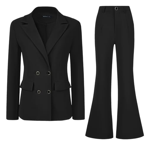 Allegra K Business-Arbeitsanzug-Set für Damen, 2-teiliger Blazer mit fallendem Revers und Lange Hose Schwarz S von Allegra K