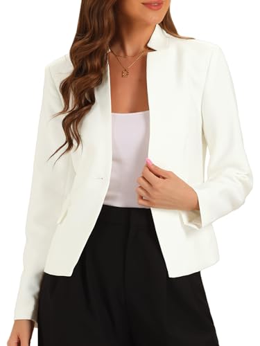 Allegra K Damen Business Blazer Stehkragen Langarm Knopf Arbeitsblazer Anzugjacke Beige XS von Allegra K