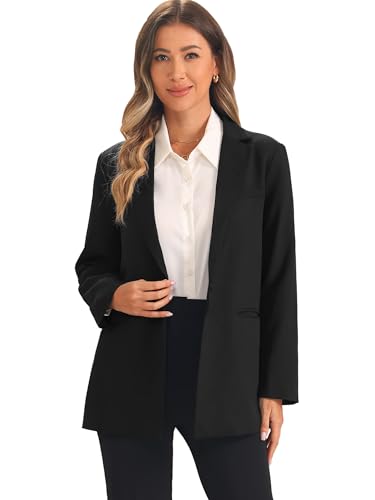 Allegra K Damen Business Blazer Vorne Offen Langärm Arbeits Bürojacke Blazeranzug mit 3 Taschen Schwarz L von Allegra K
