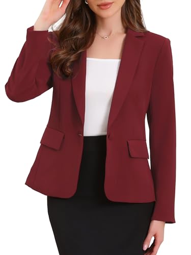 Allegra K Damen Business Casual Blazer Langärm mit Einem Knopf die Arbeit im Büro Anzugjacke Weinrot XS von Allegra K