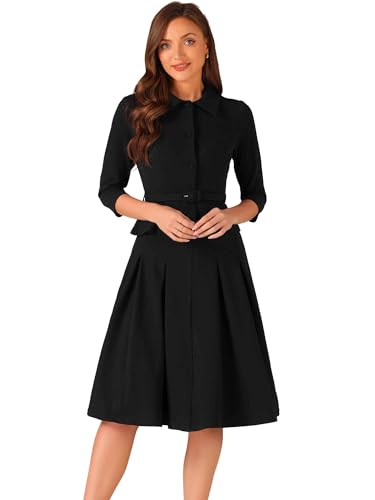 Allegra K Damen Business Rock Anzug Sets 2-Teilige Outfits Büro Langarm Blazer Jacke Faltenröcke Schwarz M von Allegra K