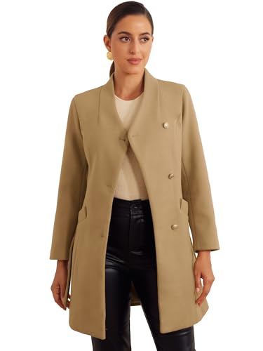Allegra K Damen Button Down Mäntel Stehkragen Lange Ärmel Gürtel Klassischer Wintermantel Khaki L von Allegra K
