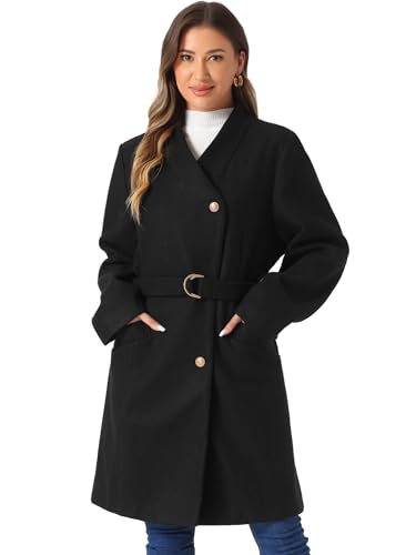 Allegra K Damen Button Down Mäntel Stehkragen Lange Ärmel Gürtel Klassischer Wintermantel Schwarz M von Allegra K