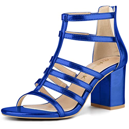 Allegra K Damen Cage Strappy Gladiators Chunky Heels Sandalen, Tiefes Blau, 37 EU von Allegra K